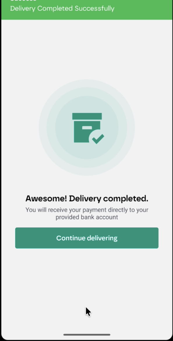 White-label courier app delivery completed successfully screen
